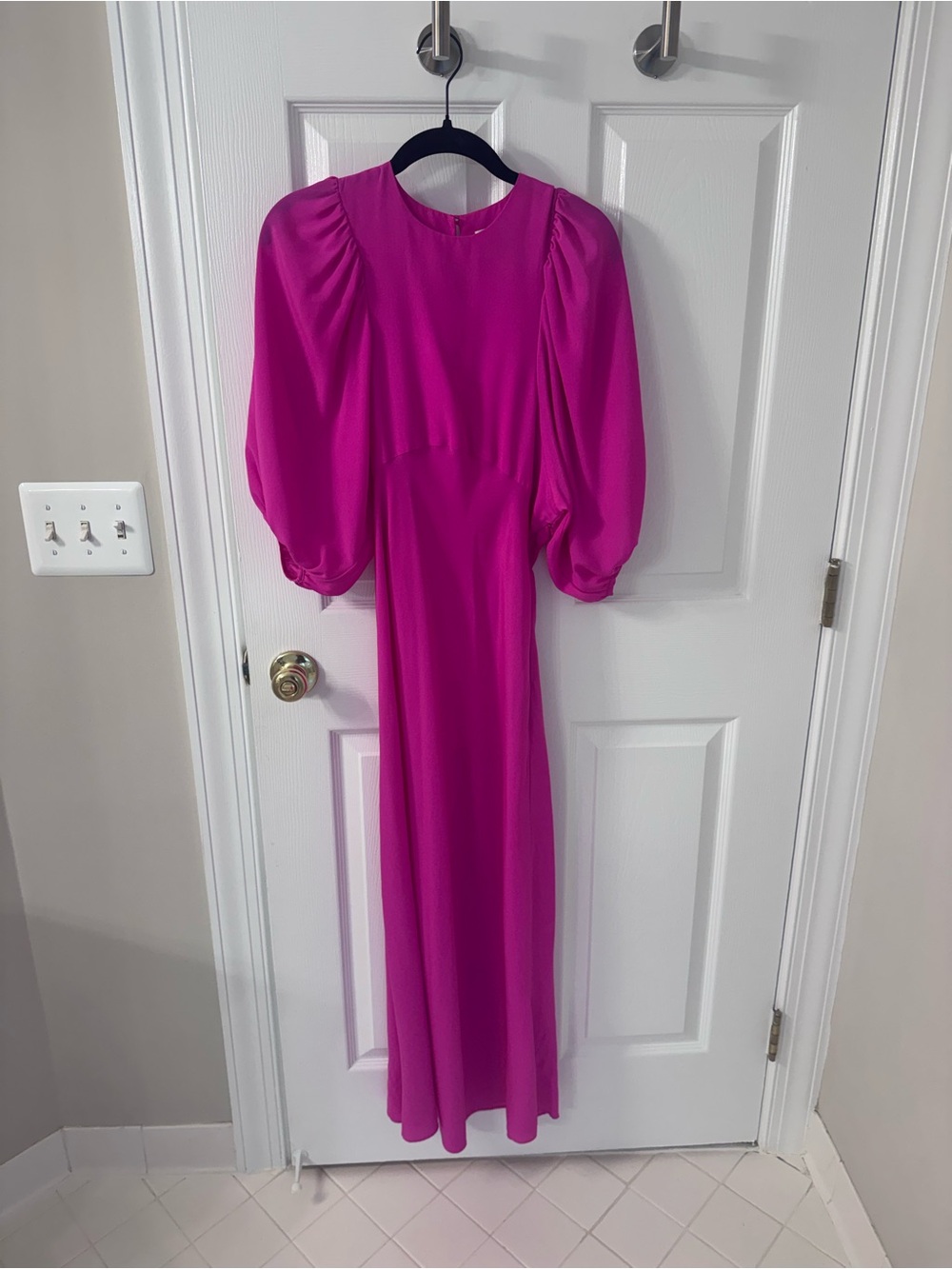 Fuchsia Puff-Sleeve Maxi Dress